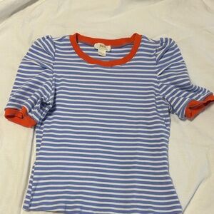 Anthropologie Blue and Red Striped Short Sleeve Tee - size Medium